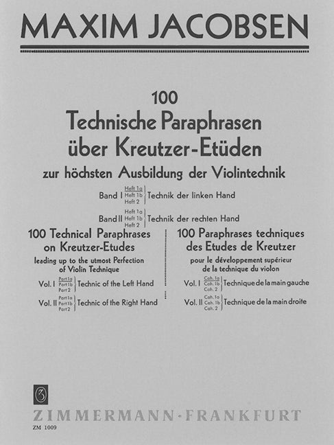 100 Technische Paraphrasen über Kreutzer-Etüden Band I Heft 1a Technique for the left hand 模擬曲 小提琴練習曲 齊默爾曼版 | 小雅音樂 Hsiaoya Music