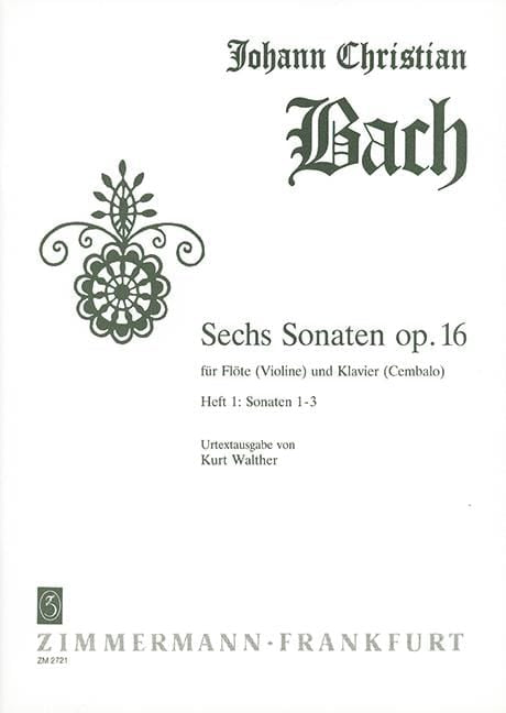 Six Sonatas op. 16 Heft 1 Nr. 1-3 巴赫約翰‧克里斯提安 奏鳴曲 小提琴加鋼琴 齊默爾曼版 | 小雅音樂 Hsiaoya Music