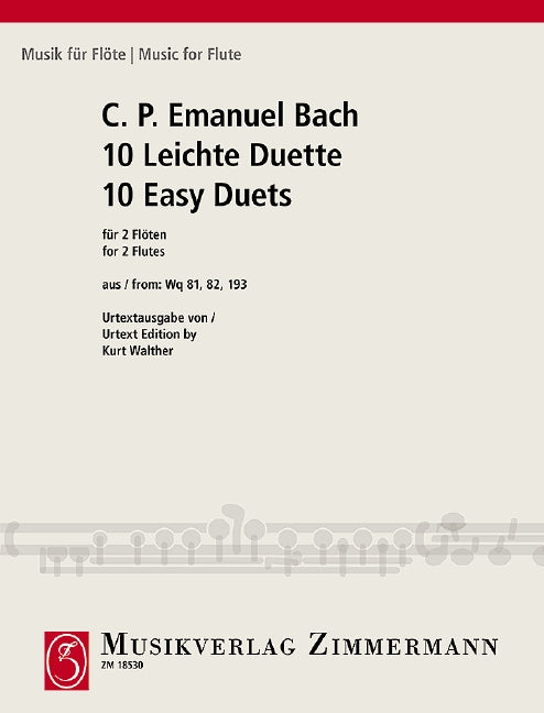 10 Easy Duets Wq 81, 82, 193 巴赫卡爾‧菲利普‧艾曼紐 二重奏 雙長笛 齊默爾曼版 | 小雅音樂 Hsiaoya Music