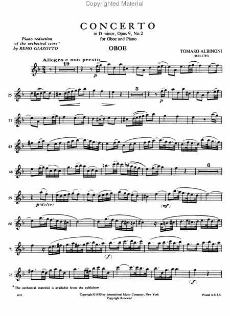 Concerto in D minor, Op. 9 No. 2 協奏曲 小調 雙簧管 (含鋼琴伴奏) 國際版 | 小雅音樂 Hsiaoya Music