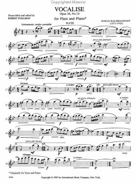 Vocalise, Opus 34 No. 14 拉赫瑪尼諾夫 聲樂練習曲作品 長笛 (含鋼琴伴奏) 國際版 | 小雅音樂 Hsiaoya Music