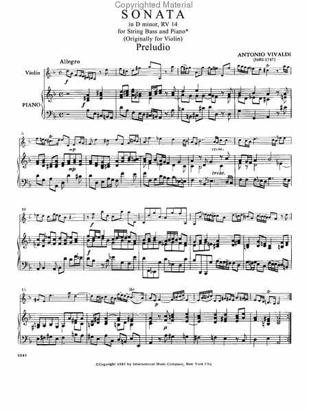Sonata in D minor RV 14, (Opus 2, No. 3) 韋瓦第 奏鳴曲 小調 作品 低音大提琴 (含鋼琴伴奏) 國際版 | 小雅音樂 Hsiaoya Music