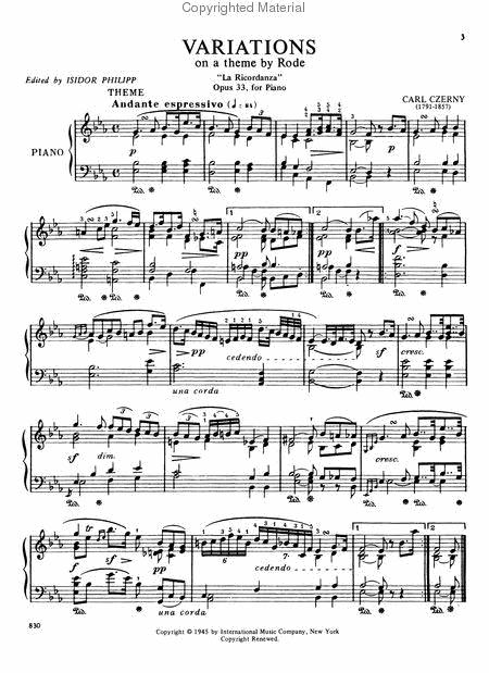 Variations La Ricordanza, Opus 33 徹爾尼 變奏曲 作品 鋼琴獨奏 國際版 | 小雅音樂 Hsiaoya Music