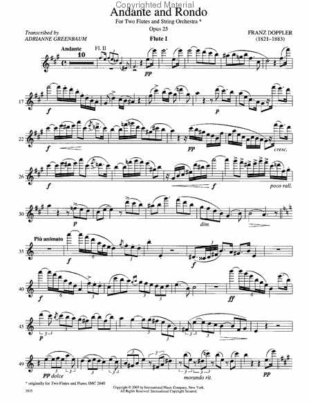 Andante and Rondo, Opus 25, Set B (Score, 5-5-3-3-3) 多普勒阿伯特弗朗茲 行板迴旋曲作品 總譜 長笛 (2把以上含鋼琴伴奏) 國際版 | 小雅音樂 Hsiaoya Music