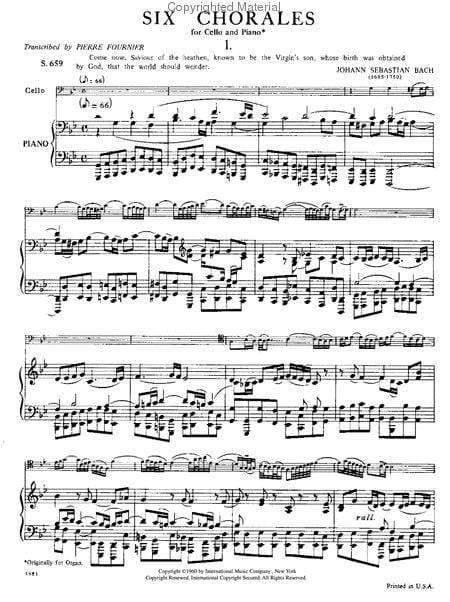 Six Chorales 巴赫約翰瑟巴斯提安 聖詠合唱 大提琴 (含鋼琴伴奏) 國際版 | 小雅音樂 Hsiaoya Music