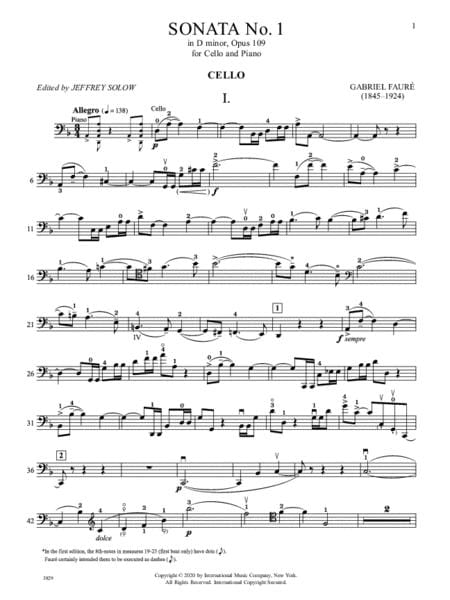 Sonata No. 1 in D minor, Op. 109 for Cello and Piano 佛瑞 奏鳴曲 小調 大提琴鋼琴 大提琴 (含鋼琴伴奏) 國際版 | 小雅音樂 Hsiaoya Music