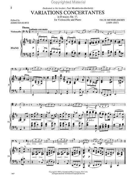 Variations Concertantes in D Major, Opus 17 孟德爾頌菲利克斯 變奏曲 大調作品 大提琴 (含鋼琴伴奏) 國際版 | 小雅音樂 Hsiaoya Music