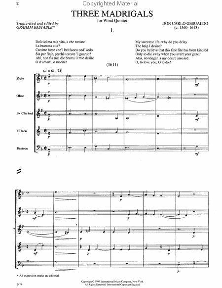 Three Madrigals for Flute, Oboe, Clarinet, Horn & Bassoon 牧歌長笛雙簧管法國號 | 小雅音樂 Hsiaoya Music