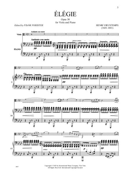 Elegie, Op. 30 for Viola and Piano 維歐當 悲歌 中提琴 (含鋼琴伴奏) 國際版 | 小雅音樂 Hsiaoya Music
