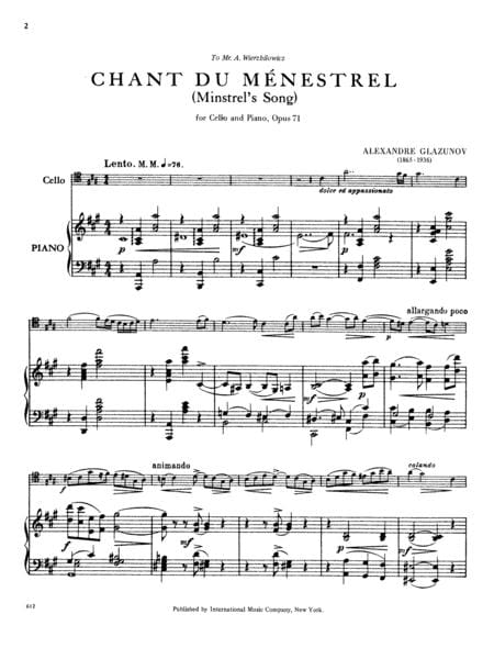 Chant du Minestrel (Minstrel's Song), Op. 71 葛拉祖諾夫 聖歌 歌 大提琴 (含鋼琴伴奏) 國際版 | 小雅音樂 Hsiaoya Music