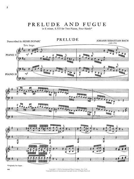 Organ Prelude & Fugue in E minor 巴赫約翰瑟巴斯提安 管風琴前奏曲復格曲 小調 雙鋼琴 國際版 | 小雅音樂 Hsiaoya Music