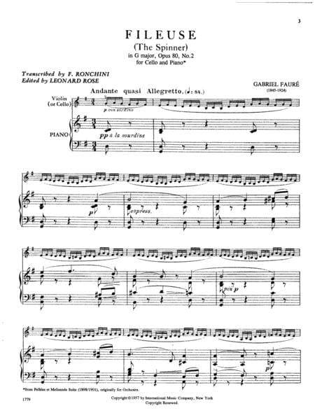 Fileuse, Opus 80, No. 2 佛瑞 作品 大提琴 (含鋼琴伴奏) 國際版 | 小雅音樂 Hsiaoya Music