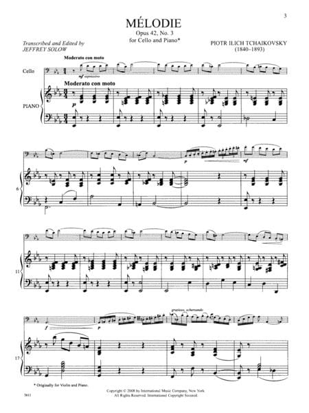 Melodie, Opus 42, No. 3 柴科夫斯基彼得 作品 大提琴 (含鋼琴伴奏) 國際版 | 小雅音樂 Hsiaoya Music