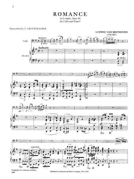 Romance No. 1 in G Major, Opus 40 貝多芬 浪漫曲 大調作品 大提琴 (含鋼琴伴奏) 國際版 | 小雅音樂 Hsiaoya Music