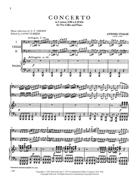 Concerto in G minor, RV 531 - for Two Cellos and Piano 韋瓦第 協奏曲 小調 大提琴鋼琴 大提琴 (含鋼琴伴奏) 國際版 | 小雅音樂 Hsiaoya Music