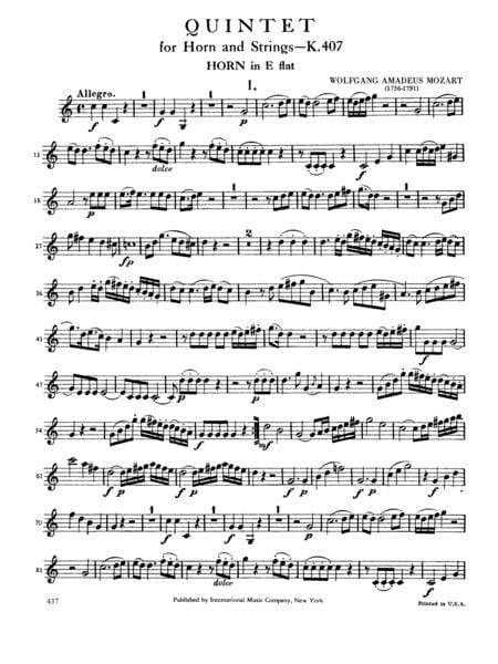 Quintet in E-flat Major, K. 407 (K6. 386c) for Horn (or Cello) & String Quartet 莫札特 五重奏 大調 法國號大提琴弦樂四重奏 | 小雅音樂 Hsiaoya Music