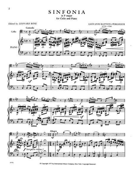 Sinfonia in F Major 裴哥雷西 大調 大提琴 (含鋼琴伴奏) 國際版 | 小雅音樂 Hsiaoya Music