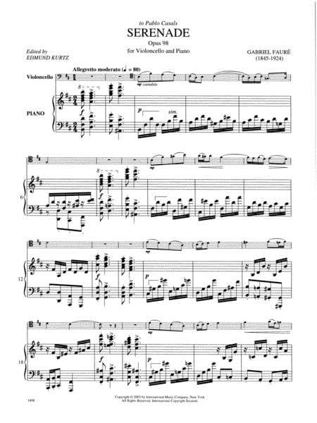 Serenade, Opus 98 佛瑞 小夜曲作品 大提琴 (含鋼琴伴奏) 國際版 | 小雅音樂 Hsiaoya Music