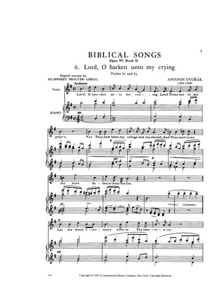 Biblical Songs. A Cycle of 10 Songs, Opus 99: Volume II High 德弗札克 聖經歌曲集 歌作品 | 小雅音樂 Hsiaoya Music