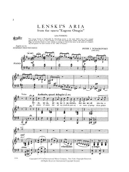 Lenski's Aria from Eugene Onegin (R. & E.) (T.) 柴科夫斯基．彼得 詠唱調 | 小雅音樂 Hsiaoya Music
