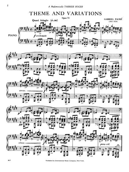 Theme & Variations, Opus 73 佛瑞 主題變奏曲作品 鋼琴獨奏 國際版 | 小雅音樂 Hsiaoya Music