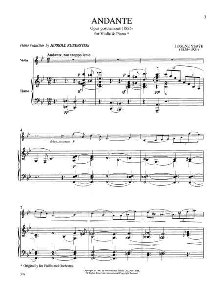 Andante, Opus posthumous (1885) 伊撒意 行板遺著 小提琴 (含鋼琴伴奏) 國際版 | 小雅音樂 Hsiaoya Music
