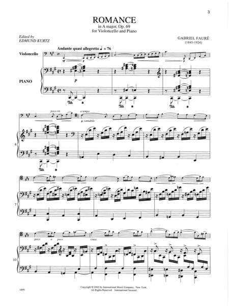 Romance In A Major, Opus 69 - Cello/Piano 佛瑞 浪漫曲 大調作品大提琴鋼琴 大提琴 (含鋼琴伴奏) 國際版 | 小雅音樂 Hsiaoya Music