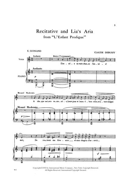 Recit et Air de Lia (from 'L'Enfant Prodigue) (F. & E.) - Medium (Ms.) 德布西 | 小雅音樂 Hsiaoya Music