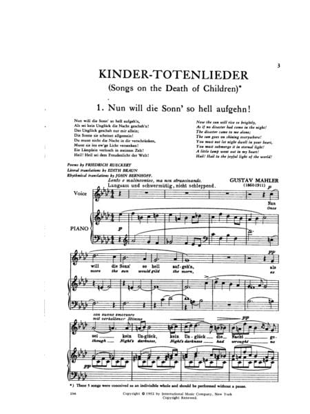 Kindertotenlieder (Songs on the Death of Children) (G. & E.) - High 馬勒．古斯塔夫 亡兒之歌歌 | 小雅音樂 Hsiaoya Music