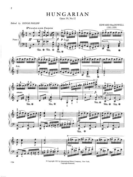 Hungarian, Opus 39, No. 12 麥克道爾 匈牙利 作品 鋼琴獨奏 國際版 | 小雅音樂 Hsiaoya Music