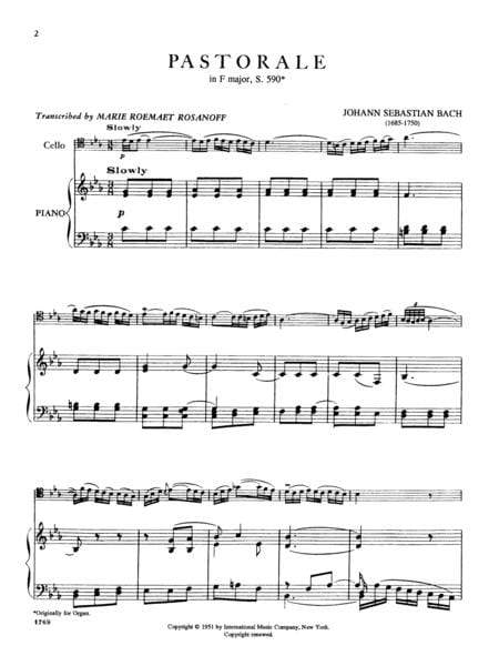 Pastorale 巴赫約翰瑟巴斯提安 田園交響曲 大提琴 (含鋼琴伴奏) 國際版 | 小雅音樂 Hsiaoya Music