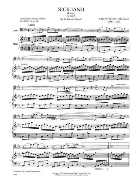 Siciliano (Largo), S. 1017 巴赫約翰瑟巴斯提安 西西里舞曲 大提琴 (含鋼琴伴奏) 國際版 | 小雅音樂 Hsiaoya Music