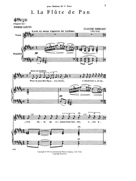 Chansons de Bilitis (F. & E.) Original key 德布西 | 小雅音樂 Hsiaoya Music