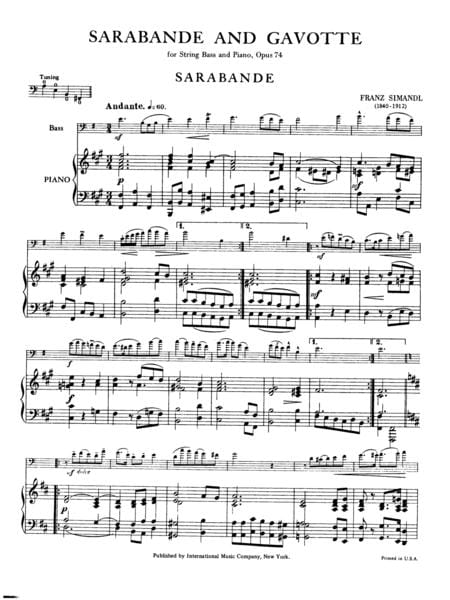 Sarabande and Gavotte, Opus 74 (solo tuning) 薩拉班德加沃特作品 低音大提琴 (含鋼琴伴奏) 國際版 | 小雅音樂 Hsiaoya Music