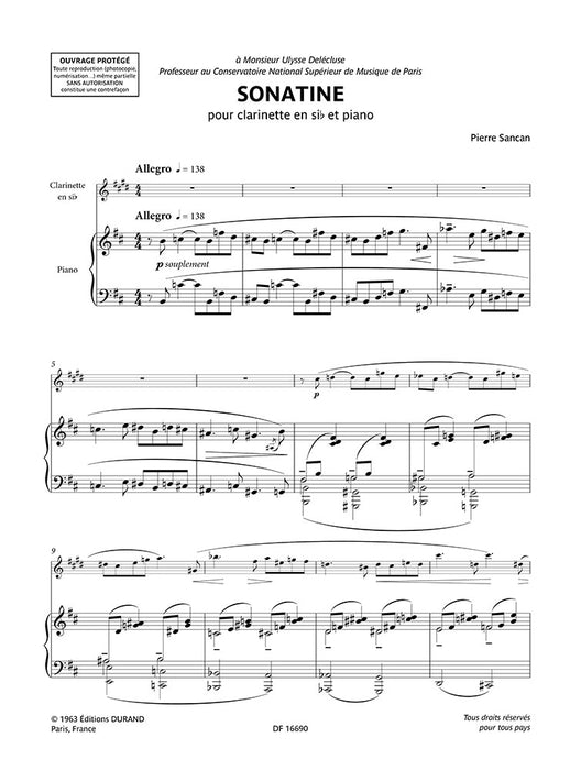 Sonatine for Clarinet in B-flat and Piano Music Francaise Series