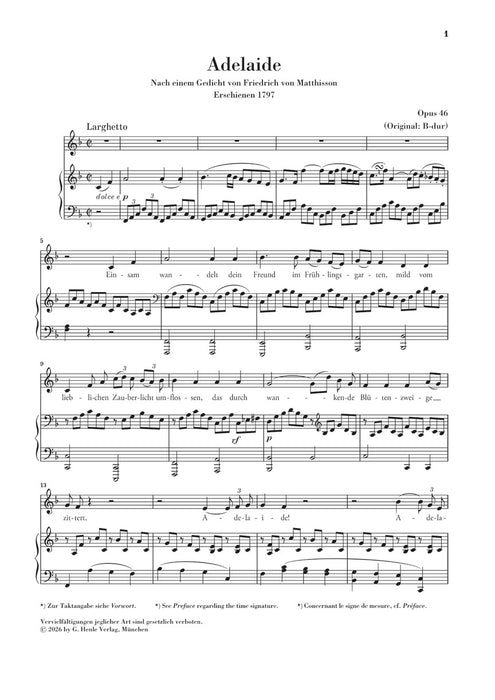 Beethoven, Ludwig van – Adelaide op. 46 – for Voice and Piano