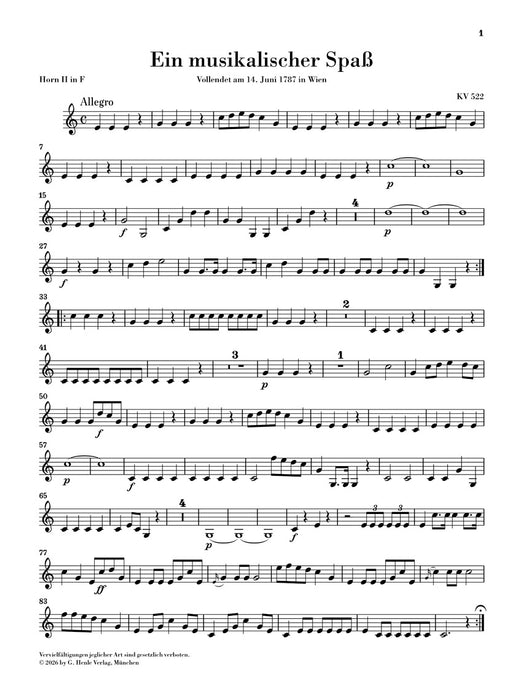 Mozart, Wolfgang Amadeus – A Musical Joke K. 522 – for 2 Horns in F and Strings