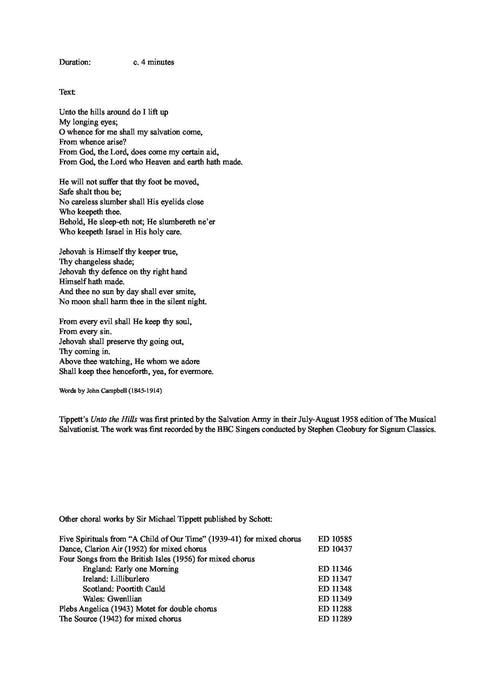 Unto the Hills 'Wadhurst' for SATB choir text by John Douglas Sutherland Campbell