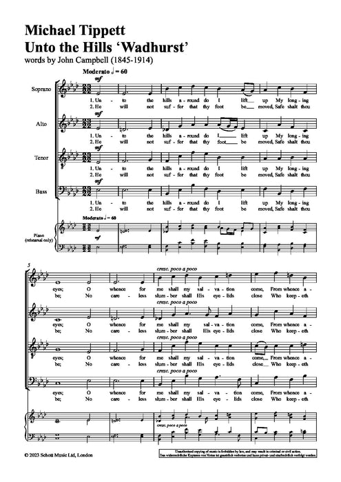 Unto the Hills 'Wadhurst' for SATB choir text by John Douglas Sutherland Campbell