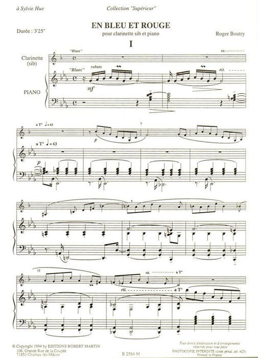 En bleu et rouge for Clarinet and Piano