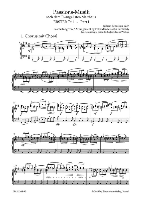 Passion Music after the Evangelist Matthew Arrangement of Johann Sebastian Bach's St. Matthew Passion
