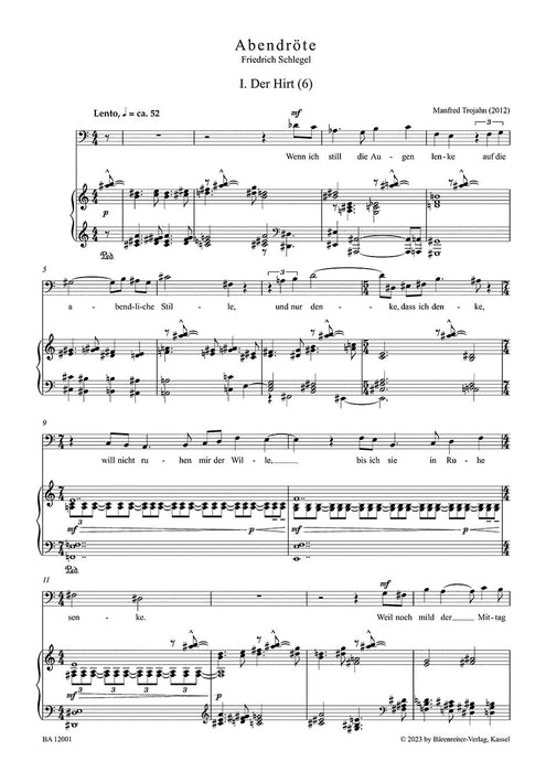 Abendröte Eleven songs on texts by Friedrich Schlegel for Low Voice and Piano low