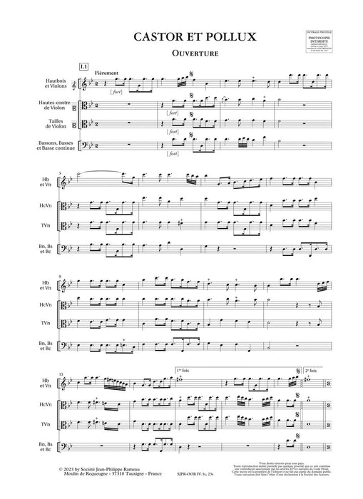 Castor et Pollux Symphonies Fassungen von 1737 und 1754