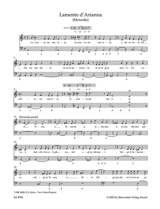 Lamento d' Arianna (Monodia) / Piano della Madonna (Contrafactum) für Solostimme und Basso continuo