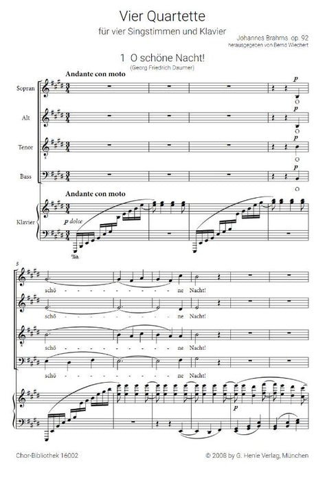 4 Quartets op. 92 for Four Voices and Piano op. 92