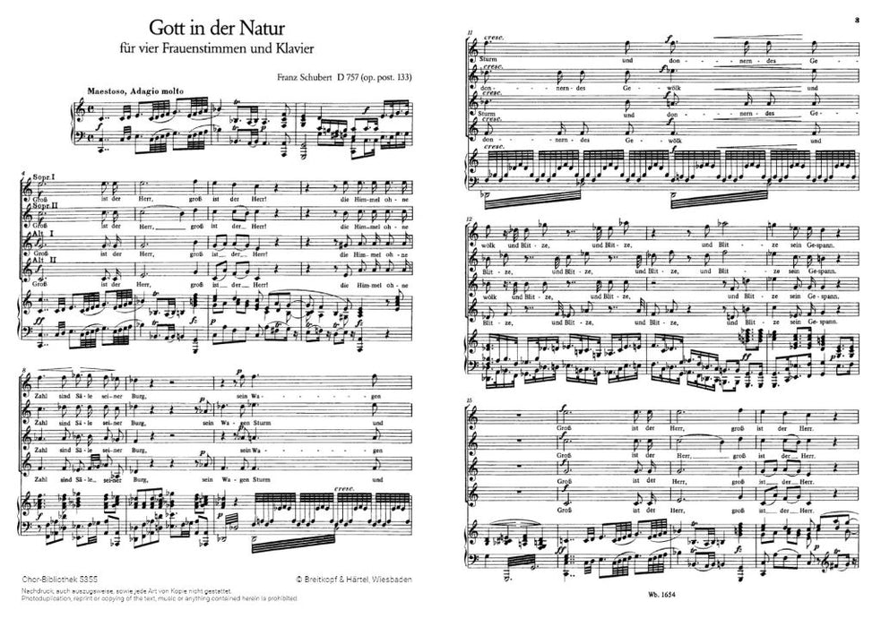 Gott in der Natur op. post. 133 D 757 für vier Frauenstimmen und Klavier op. post. 133 D 757