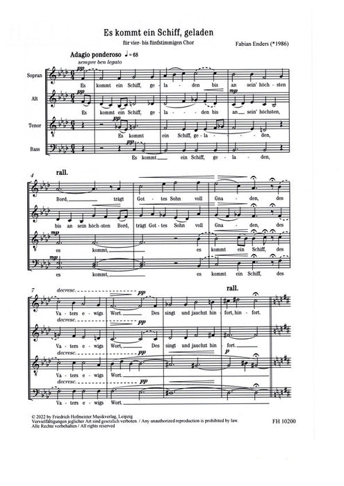 Es kommt ein Schiff, geladen nach einem Marienlied aus dem 15. Jahrhundert auf eine Melodie aus dem Andernacher Gesangbuch (Köln 1626)