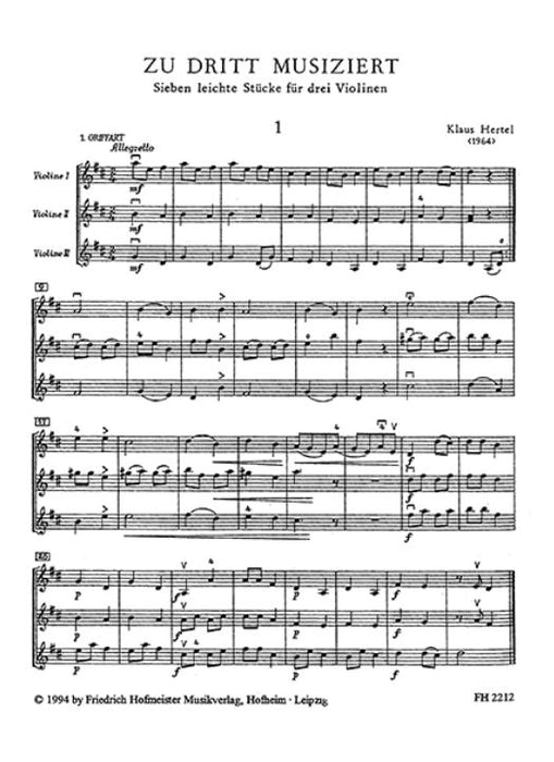 Music For Three Seven easy pieces for three violins (1st position)
