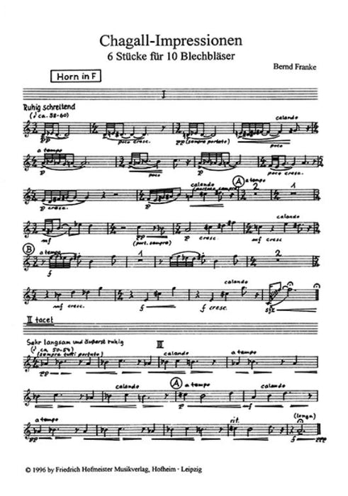 Chagall-Impressionen 6 Stücke für 10 Blechbläser
