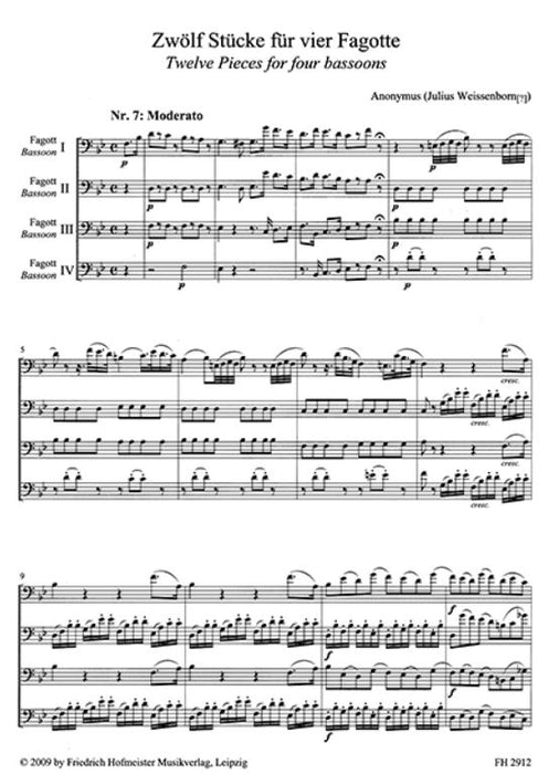 Twelve Pieces for four Bassoons Vol. 2 Nr. 7-12 Vol. 2